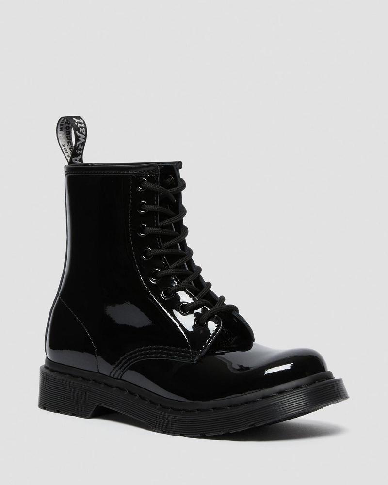 Black Women\'s Dr Martens 1460 Mono Patent Leather Lace Up Boots | CA 170NWY